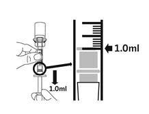 1,0 ml Η άντληση 1,0 ml αέρα μέσα στη σύριγγα διευκολύνει την άντληση του ενέσιμου ύδατος μέσα στη σύριγγα. Εμποδίζει επίσης να εισέλθουν φυσαλίδες μέσα στη σύριγγα.