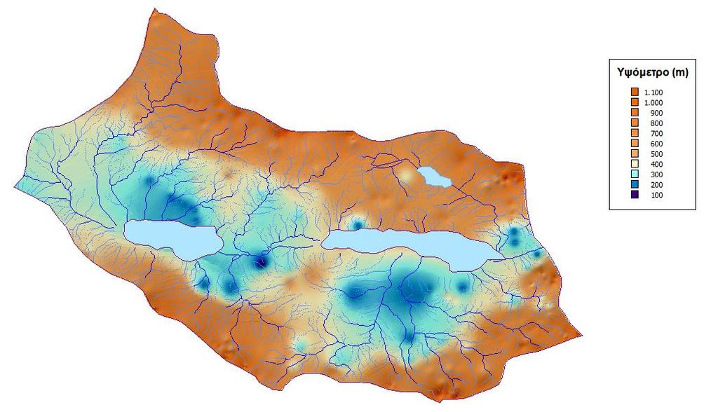 Σχήμα 3.4: Υψομετρικός θεματικός χάρτης υδρογραφικού δικτύου Τέλος στην Σχήμα 3.