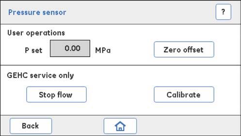 5 Συντήρηση και ρυθμίσεις 5.11 Pressure sensor 2 Στην οθόνη Settings and service, πατήστε Pressure sensor. Αποτέλεσμα: Ανοίγει η οθόνη Pressure sensor.