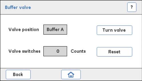 5 Συντήρηση και ρυθμίσεις 5.6 Buffer valve 3 Στην οθόνη Settings and service, πατήστε Next για πρόσβαση στη 2 η οθόνη. Αποτέλεσμα: Ανοίγει η παρακάτω οθόνη.