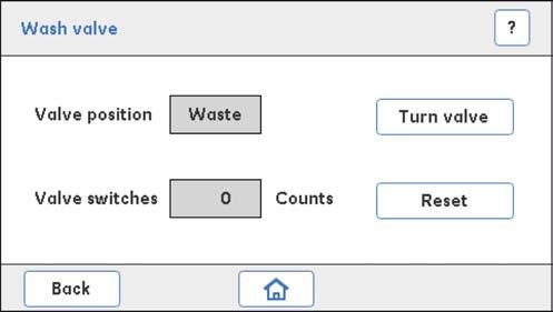 5 Συντήρηση και ρυθμίσεις 5.8 Wash valve 3 Στην οθόνη Settings and service, πατήστε Next για πρόσβαση στη 2 η οθόνη. Αποτέλεσμα: Ανοίγει η παρακάτω οθόνη.