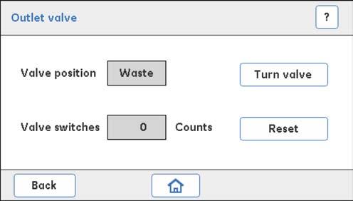 5 Συντήρηση και ρυθμίσεις 5.9 Outlet valve 3 Στην οθόνη Settings and service, πατήστε Next για πρόσβαση στη 2 η οθόνη. Αποτέλεσμα: Ανοίγει η παρακάτω οθόνη.