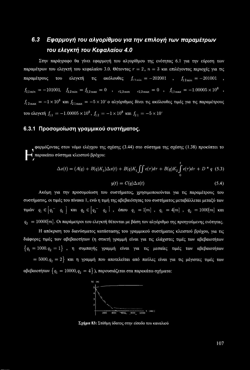 Θέτοντας r = 2, η = 3 και επιλέγοντας περιοχές για τις παραμέτρους του ελεγκτή τις ακόλουθες ή 1 min = 202001, /12miu = 201001, 1Λ =-101001, /,.=/ =0, =0, ή, =-1.