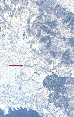 Κεφάλαιο 4: Αποτελέσµατα-Ανάλυση Εικόνες 4.126-4.128. Αστική περιοχή της εικόνας Hyperion πριν (αριστερά) και µετά την ατµοσφαιρική διόρθωσή της (κέντρο και δεξιά).