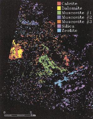 1. Εισαγωγή ατµοσφαιρικά διορθωµένα δεδοµένα (αριστερά). Το βέλος παρουσιάζει τη φασµατική υπογραφή του ορυκτού dolomite και την αντίστοιχη κατηγορία στο θεµατικό χάρτη (δεξιά). Εικόνα 1.10.