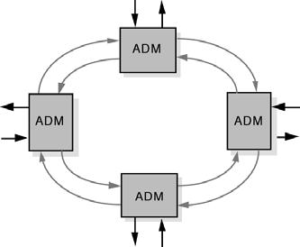 12: Αρχιτεκτονική Κομβικού Σημείου (Hub) [5] Αρχιτεκτονική Δακτυλίου (Ring Architecture): Τα βασικά δομικά στοιχεία αυτής της διαμόρφωσης είναι τα ADMs, τα οποία και τοποθετούνται σε