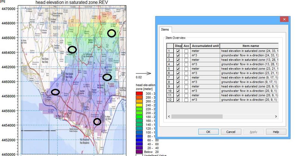 6.6 Δημιουργία χρονοσειρών Εικόνα 6.86: Εντολή για τη δημιουργία χρονοσειρών στο υπάρχον μοντέλο. Εικόνα 6.87: Στο αριστερό κομμάτι της εικόνας, φαίνονται με μαύρο κύκλο οι περιοχές που επιλέχθηκαν για τη δημιουργία χρονοσειρών.