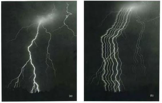 Εικόνα 3 Κεραυνικό πλήγμα: (a) σταθερή φωτογραφία, (b) φωτογραφία με κινούμενο φιλμ.