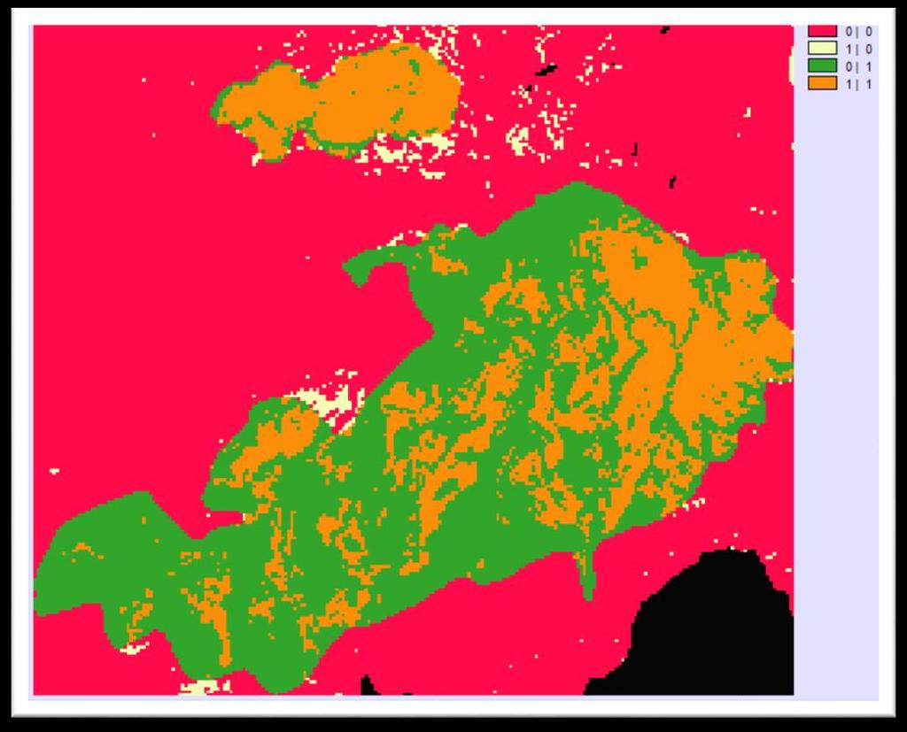 Όμως, επειδή η περιοχή όπου η μέθοδος έδειξε φωτιά ενώ τα δεδομένα αναφοράς δεν συμφωνούν, ήταν μεγάλη όπως φαίνεται στον παραπάνω χάρτη με ανοιχτό κίτρινο, διαπιστώθηκε με οπτική ερμηνεία των