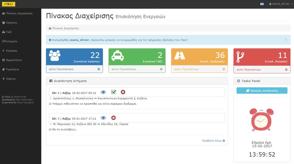 Το πάνελ του οδηγού, μέσω του οποίου μπορεί να περιηγηθεί σε όλες τις σελίδες του συστήματος και να εκτελέσει όλες τις λειτουργίες που του επιτρέπονται σύμφωνα με τα δικαιώματα πρόσβασής του,