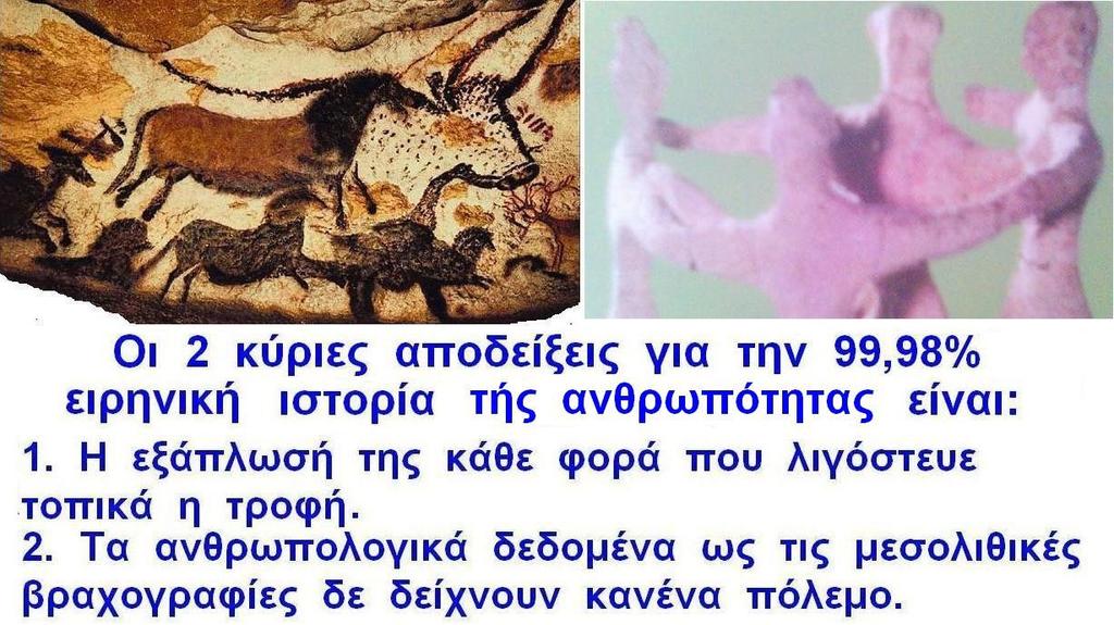 1. Το ανθρώπινο είδος ΔΕΝ αντέχει τις συνεχείς εντάσεις, γι αυτό από την εμφάνισή του εξαπλώθηκε σε όλη τη Γη, κατά τις περιόδους που λιγόστευε τοπικά η τροφή, και ΔΕΝ υπάρχουν ΠΟΥΘΕΝΑ ανασκαφικά