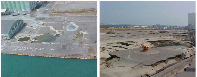 Figure 1.5 : Soil deformation behind quay wall at the port of Taichung during the 1999 Chi Chi earthquake Figure 1.