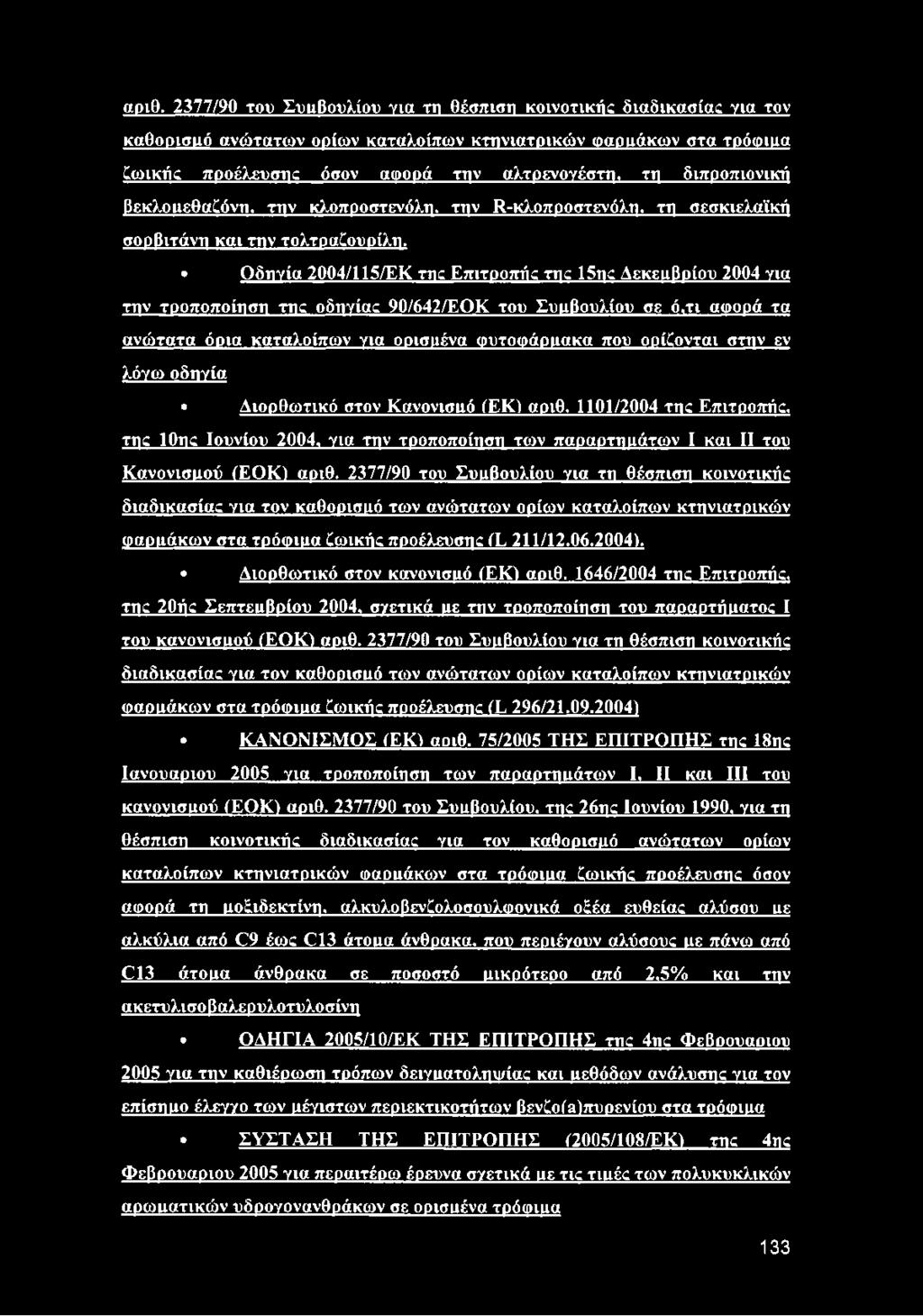 Οδηνία 2004/115/ΕΚ rnc Επιτροπής της 15ης Δεκεμβρίου 2004 νια την τροποποίηση me οδηγίας 90/642/EQK του Συμβουλίου σε ό,τι αωορά τα ανώτατα όρια καταλοίπων για ορισμένα (ρυτοωάρμακα που ορίζονται