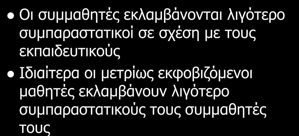 Τι κάνουν οι συνομήλικοι Οι συμμαθητές εκλαμβάνονται λιγότερο συμπαραστατικοί σε σχέση με τους