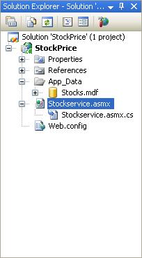 Στο φάκελο App_Data βρίσκεται η βάση δεδομένων Stocks.mdf, η οποία περιέχει τις διάφορες μετοχές και τις τιμές τους. Το Stockservice έχει δύο μεθόδους.