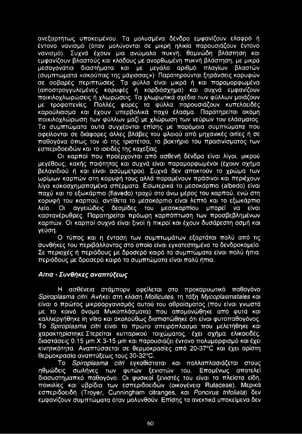 ανεξαρτήτως υποκειμένου. Τα μολυσμένα δένδρα εμφανίζουν ελαφρό ή έντονο νανισμό (όταν μολύνονται σε μικρή ηλικία παρουσιάζουν έντονο νανισμό).