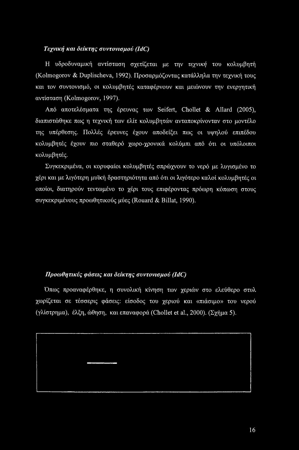 Από αποτελέσματα της έρευνας των Seifert, Chollet & Allard (2005), διαπιστώθηκε πως η τεχνική των ελίτ κολυμβητών ανταποκρίνονταν στο μοντέλο της υπέρθεσης.