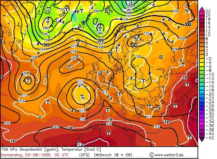 Υάνηδξ 5.5. Υάνηδξ ιεηαθμνάξ εενιμηναζίαξ 700 hpa βζα ηζξ 03-08-1995 00 UTC.