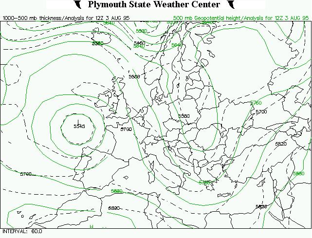 Υάνηδξ 5.18. Υάνηδξ ζζμπαπχκ 500/1000 hpa ηαζ ζζμτρχκ ζηα 500 hpa βζα ηζξ 03-08-1995 12 UTC (Vortex.plymouth.edu).