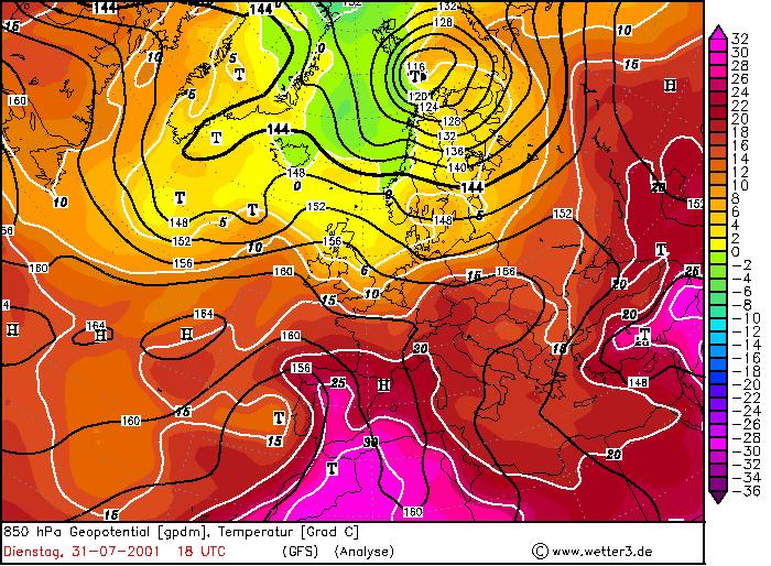 Υάνηδξ 6.12. Υάνηδξ 850 hpa βζα ηζξ 31-07-2001 18 UTC (Wetter3.de). Υάνηδξ 6.