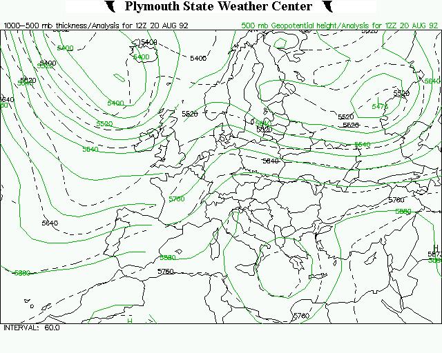 Υάνηδξ 4.13. Υάνηδξ ζζμπαπχκ 500/1000 hpa ηαζ ζζμτρχκ ζηα 500 hpa βζα ηζξ 20-08-1992 12 UTC.