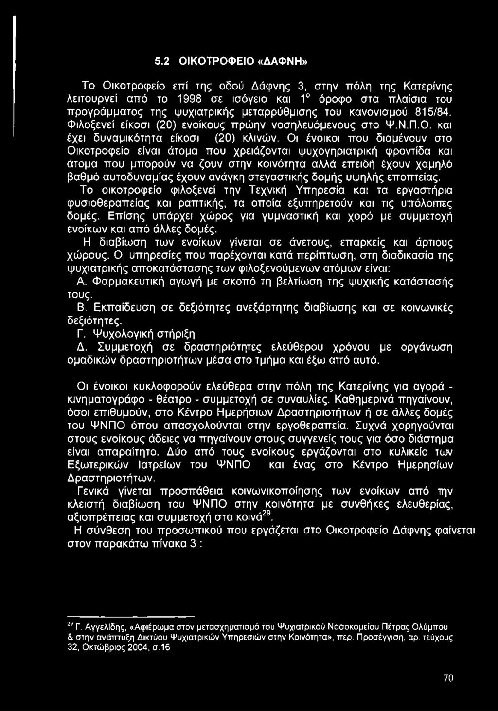 Οι ένοικοι που διαμένουν στο Οικοτροφείο είναι άτομα που χρειάζονται ψυχογηριατρική φροντίδα και άτομα που μπορούν να ζουν στην κοινότητα αλλά επειδή έχουν χαμηλό βαθμό αυτοδυναμίας έχουν ανάγκη