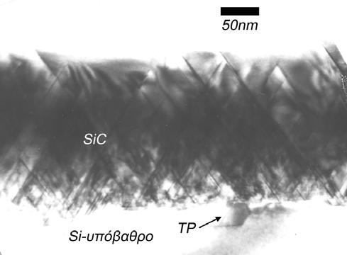 TPs εμφανίστηκαν στην διεπιφάνεια SiC/Si-υπόστρωμα (α) η διεπιφάνεια SiC/Siυπόστρωμα σε μεγαλύτερη μεγέθυνση (β).