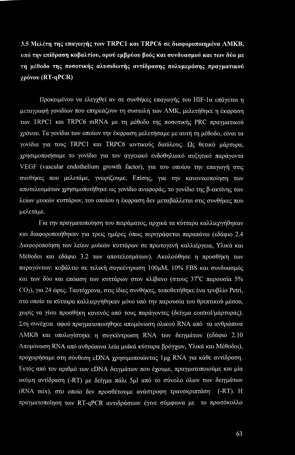 TRPC6 mrna με τη μέθοδο της ποσοτικής PRC πραγματικού χρόνου. Τα γονίδια των οποίων την έκφραση μελετήσαμε με αυτή τη μέθοδο, είναι τα γονίδια για τους TRPC1 και TRPC6 ιοντικούς διαύλους.