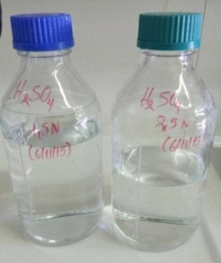 Για 1,5 N χρειάζεται 41,644 ml πυκνό θειικό οξύ και συμπλήρωση με απιονισμένο νερό μέχρι τα 1000 ml. 2.