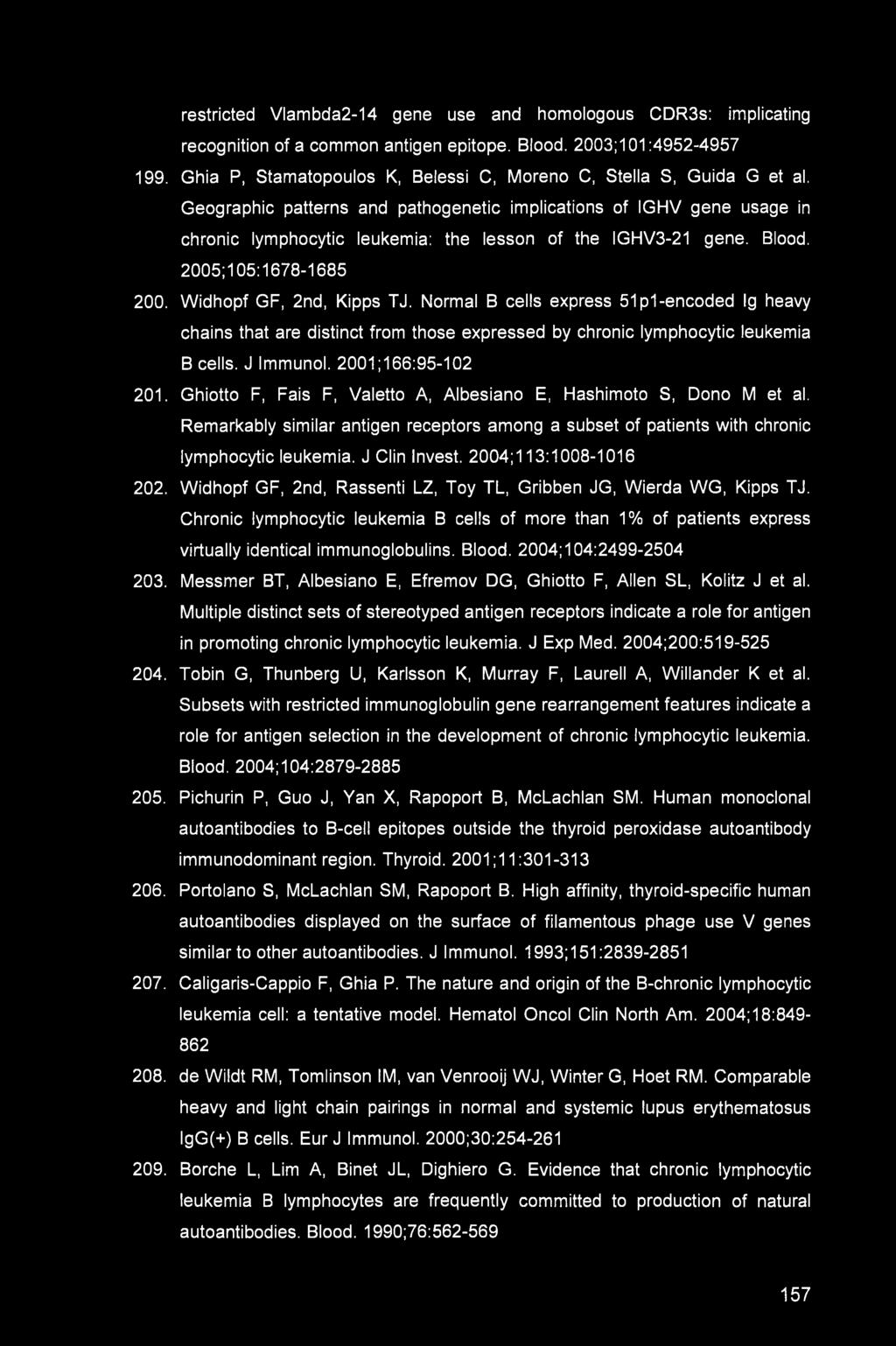 restricted Vlambda2-14 gene use and homologous CDR3s: implicating recognition of a common antigen epitope. Blood. 2003;101:4952-4957 199.