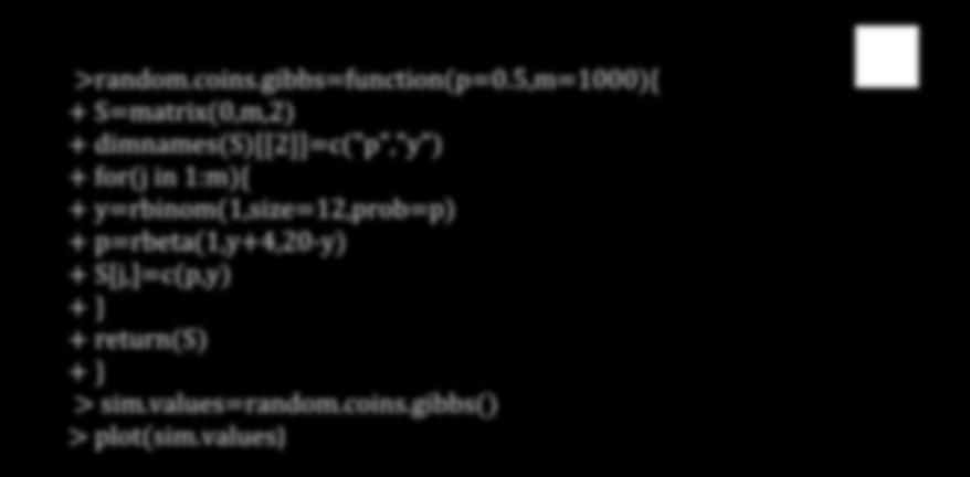 Κεφάλαιο 4: Ο Δειγματολήπτης Gibbs >random.coins.gibbs=function(p=0.