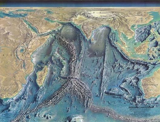 Ινδικός Ωκεανός Συμμετρικός, σχεδόν τριγωνικός Βρίσκεται κυρίως στο Νότιο Ημισφαίριο Τριπλό σημείο της Μεσο-ωκεάνιας ραχης Ρήγματα Μετασχηματισμού Ηπειρωτικό περιθώριο