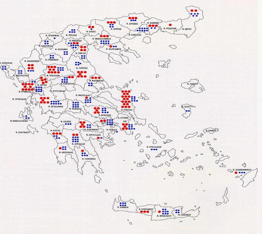 Γεωγραφική κατανομή των χοιροτροφείων στην Ελλάδα 1000
