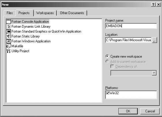 Δημιουργία νέας εφαρμογής File New α) Fortran Console Application β) Project Name