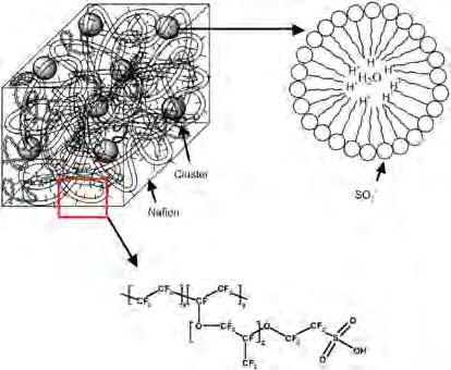Το Nafion είναι ένα ισχυρό οξύ του οποίου ο φθοριωμένος σκελετός λειτουργεί ηλεκτραρνητικά στη σουλφονική ομάδα και ευνοείται έτσι η διάστασή της και η δημιουργία ελεύθερων πρωτονίων 8.