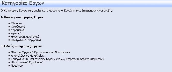 Κατηγορίες Έργων Μητρώο