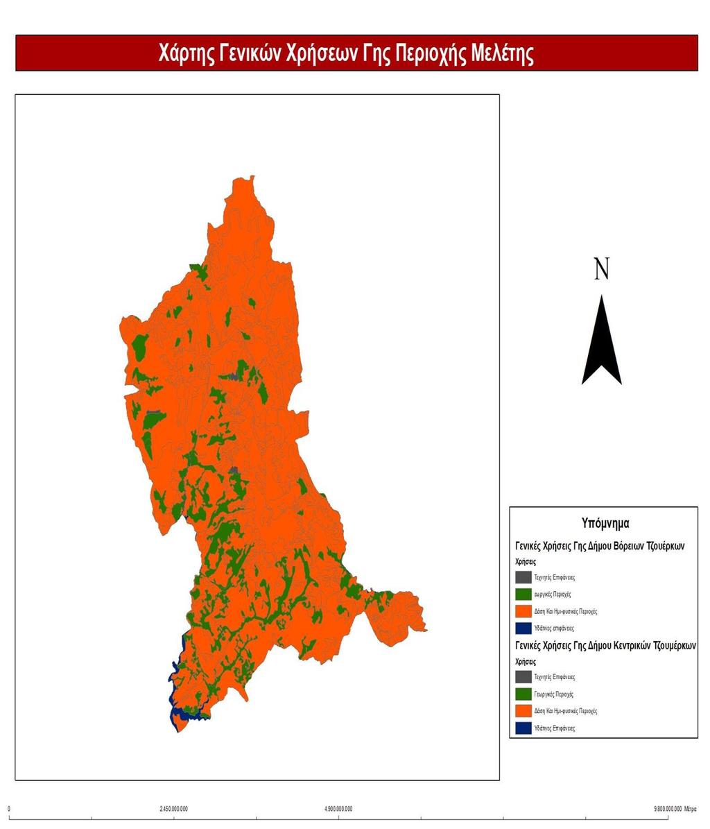 Χάρτης 8. Γενικής Χρήσεις Γης της περιοχής μελέτης (Στοιχεία: geodata.gov.