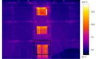 Severná strana budovy Dátum: Čas: Termogram 11.bmt 19. 2. 2014 7:11:30 Parametre obrázku: Stupeň emisivity: 0,93 Odraž.
