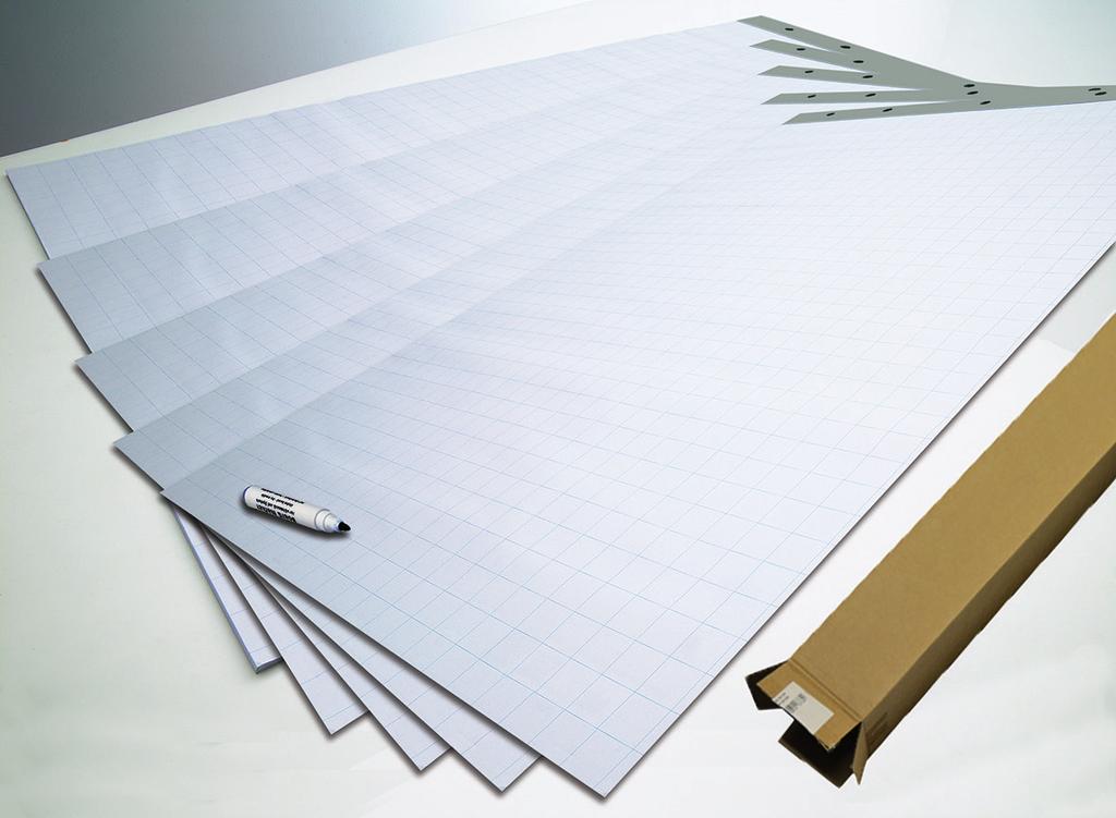 Size: 100 x 65 cm. Markers for flipchart papier: page 221. Block magnet: self-adhesive magnet to suspend a whiteboard on a metal wall or surface. 4 magnetic blocks are needed per m2.