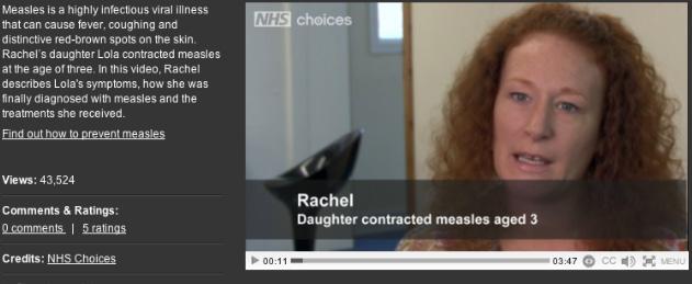 Οδηγός επικοινωνίας για τους παιδικούς εμβολιασμούς Η προσωπική μαρτυρία της Rachel: βίντεο του Βρετανικού Συστήματος Υγείας (NHS) Η κόρη της Rachel, Λόλα, νόσησε από ιλαρά όταν ήταν 3 χρονών.