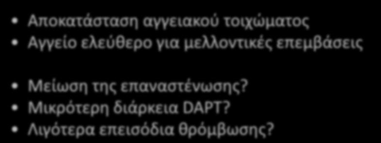 Δυνητικά κλινικά οφέλη Αποκατάσταση αγγειακού τοιχώματος Αγγείο ελεύθερο για μελλοντικές