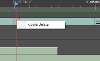 Η ΕΝΤΟΛΗ RIPPLE DELETE Όταν κόβουμε δύο κλιπ ενδέχεται να αφεθούν κενά μεταξύ τους. Η εντολή ripple delete είναι διαθέσιμη να μας βοηθήσει να ενώσουμε τα δύο κλιπ, διαγράφοντας το κενό μεταξύ τους.