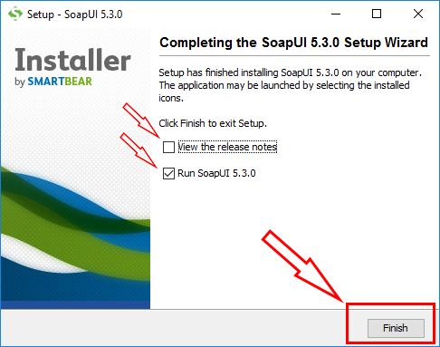 release notes, αφήνουμε επιλεγμένο το Run SoapUI 5.3.