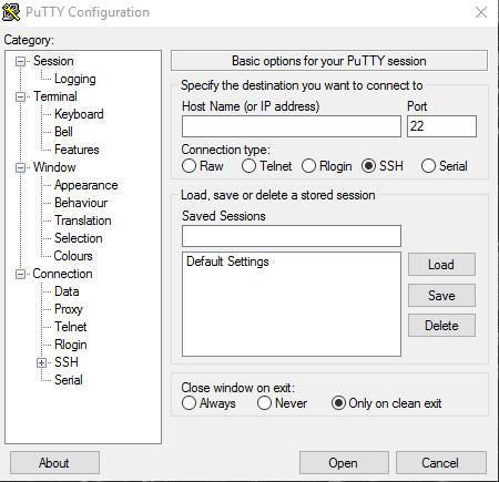 Σχήμα 5.13 : Το περιβάλλον του putty σε περιβάλλον Windows 2) Οδηγίες για σύνδεση μέσω Serial USB : Υπάρχει ακόμη η δυνατότητα για σειριακή σύνδεση του υπολογιστή με το μικροϋπολογιστικό σύστημα.
