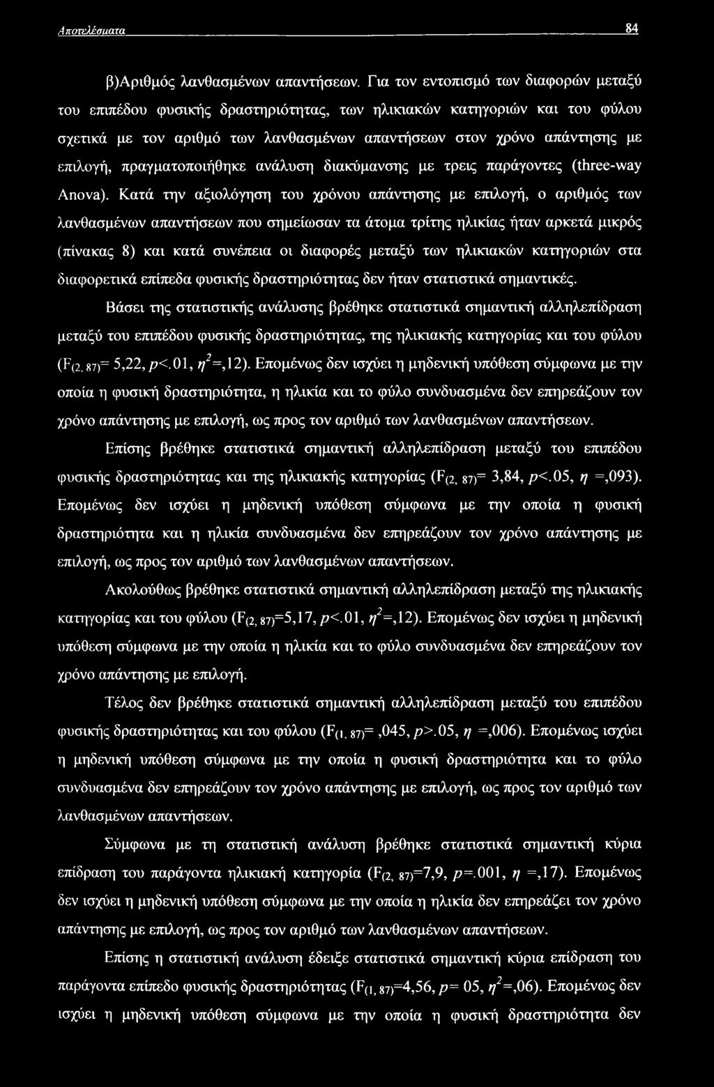 πραγματοποιήθηκε ανάλυση διακύμανσης με τρεις παράγοντες (three-way Anova).