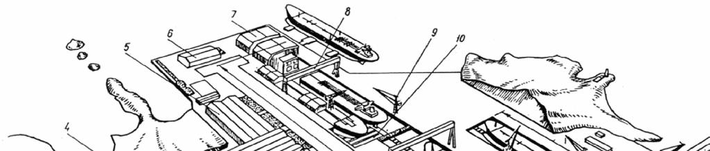 GENERALNI PLAN VELIKOG BRODOGRADILIŠTA U JAPANU 1 1 Skladište čelika 2 Radionica R predobrade Iimova i profila 3 Brodograđevna B radionica 4