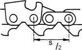 Členenie: Úsek s (od jedného nitu k ob-ďalšiemu, t. j. k tretiemu) delené 2. Členenie sa udáva v cóloch. Povolené členenie pre tieto motorové píly členenie: 3/8.