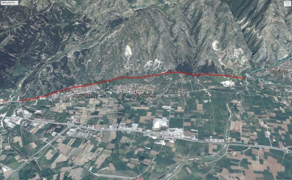 ΡΗΞΙΓΕΝΕΣ ΠΡΑΝΕΣ 2: Ρήγμα 2 Εικόνα 30 Απεικόνιση του δεύτερου ρήγματος μέσω του προγράμματος Google Earth Pro. Το 2 ο ρηξιγενές πρανές διασχίζει τις κοινότητες Αγ.