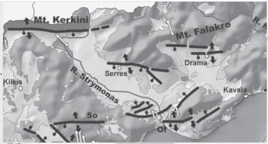 (Mountrakis et al., 2006). Εικόνα 110 Ο άξονας του γενικού εφελκυσμού στη Β. Ελλάδα διεύθυνσης Β - Ν (Mountrakis et al.