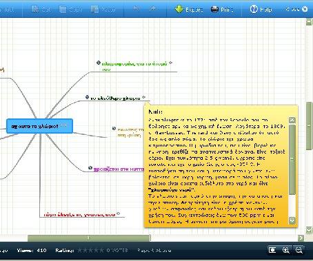 Με το συγκεκριμένο εργαλείο δημιουργήθηκε ένα σχεδιάγραμμα, σε κάθε κλάδο του οποίου μπορούν να εισαχθούν κείμενα,εικόνες και υπερσυνδέσεις ( στη δωρεάν